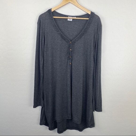 Somedays Lovin Gray ribbed henley dress asymmetric - Picture 4 of 9